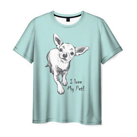 Мужская футболка 3D с принтом I love my pet в Кировске, 100% полиэфир | прямой крой, круглый вырез горловины, длина до линии бедер | домашние животные | пес | песик | собака | собачка | чихуахуа