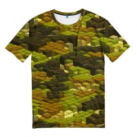 Мужская футболка 3D с принтом Кубики милитари в Кировске, 100% полиэфир | прямой крой, круглый вырез горловины, длина до линии бедер | камуфляж | объемный | пиксели | хаки