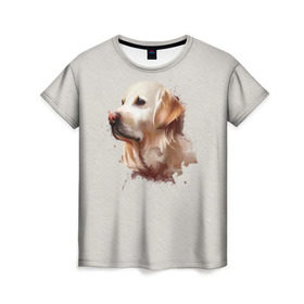 Женская футболка 3D с принтом Лабрадор_арт в Кировске, 100% полиэфир ( синтетическое хлопкоподобное полотно) | прямой крой, круглый вырез горловины, длина до линии бедер | домашние животные | пес | ретривер | собака