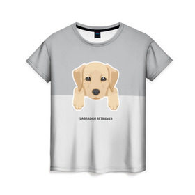 Женская футболка 3D с принтом Лабрадор щенок в Кировске, 100% полиэфир ( синтетическое хлопкоподобное полотно) | прямой крой, круглый вырез горловины, длина до линии бедер | домашние животные | лабрадор | пес | песик | ретривер | собака | собачка
