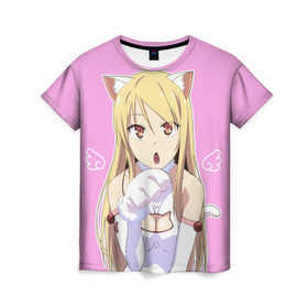 Женская футболка 3D с принтом Shina Mashiro Neko - Nyan в Кировске, 100% полиэфир ( синтетическое хлопкоподобное полотно) | прямой крой, круглый вырез горловины, длина до линии бедер | Тематика изображения на принте: cat | kawai | mashira | neko | nyan | sakurasou no pet na kanojo | shina | shina mashiro | tyan | анимэ | кошечка из сакурасо | сакурасо