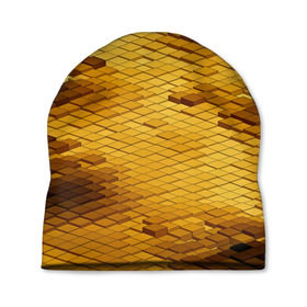 Шапка 3D с принтом gold bricks в Кировске, 100% полиэстер | универсальный размер, печать по всей поверхности изделия | geometry | геометрия | грань | кубик | кубики | мозаика | ребро | текстура | тени