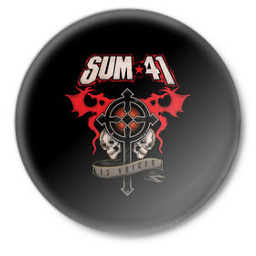 Значок с принтом Sum 41 в Кировске,  металл | круглая форма, металлическая застежка в виде булавки | 1996 | 41 | punk | rock | sum | альтернатива | группа | дерик | канада | панк | рок | скейт | уибли