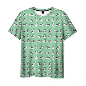 Мужская футболка 3D с принтом Веселые хаски в Кировске, 100% полиэфир | прямой крой, круглый вырез горловины, длина до линии бедер | домашние животные | пес | песик | собака | собачка | хаски