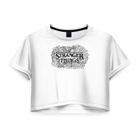 Женская футболка 3D укороченная с принтом Очень Странные дела в Кировске, 100% полиэстер | круглая горловина, длина футболки до линии талии, рукава с отворотами | stranger things | логотип