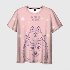 Мужская футболка 3D с принтом My DAD is my HERO в Кировске, 100% полиэфир | прямой крой, круглый вырез горловины, длина до линии бедер | домашние животные | пес | песик | собака | собачка | хаски