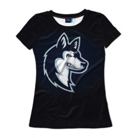 Женская футболка 3D с принтом Хаски_8 в Кировске, 100% полиэфир ( синтетическое хлопкоподобное полотно) | прямой крой, круглый вырез горловины, длина до линии бедер | домашние животные | пес | собака