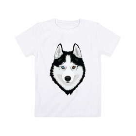 Детская футболка хлопок с принтом Хаски с разными глазами в Кировске, 100% хлопок | круглый вырез горловины, полуприлегающий силуэт, длина до линии бедер | домашние животные | пес | собака