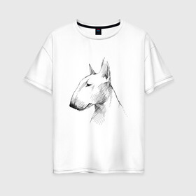 Женская футболка хлопок Oversize с принтом бультерьер графичный в Кировске, 100% хлопок | свободный крой, круглый ворот, спущенный рукав, длина до линии бедер
 | бультерьер | домашние животные | пес | песик | собака | собачка