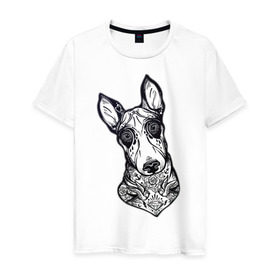 Мужская футболка хлопок с принтом Бультерьер _2 в Кировске, 100% хлопок | прямой крой, круглый вырез горловины, длина до линии бедер, слегка спущенное плечо. | домашние животные | пес | собака