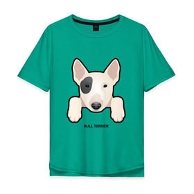 Мужская футболка хлопок Oversize с принтом Бультерьерчик в Кировске, 100% хлопок | свободный крой, круглый ворот, “спинка” длиннее передней части | Тематика изображения на принте: домашние животные | пес | собака