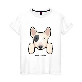 Женская футболка хлопок с принтом Бультерьерчик в Кировске, 100% хлопок | прямой крой, круглый вырез горловины, длина до линии бедер, слегка спущенное плечо | домашние животные | пес | собака