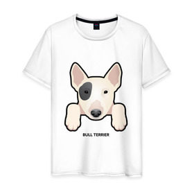 Мужская футболка хлопок с принтом Бультерьерчик в Кировске, 100% хлопок | прямой крой, круглый вырез горловины, длина до линии бедер, слегка спущенное плечо. | домашние животные | пес | собака