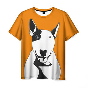 Мужская футболка 3D с принтом Солнечнй бультерьер в Кировске, 100% полиэфир | прямой крой, круглый вырез горловины, длина до линии бедер | Тематика изображения на принте: бультерьер | домашние животные | пес | песик | собака | собачка