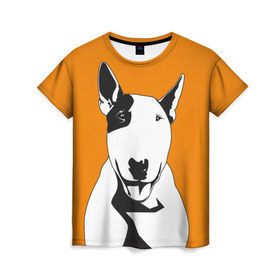 Женская футболка 3D с принтом Солнечнй бультерьер в Кировске, 100% полиэфир ( синтетическое хлопкоподобное полотно) | прямой крой, круглый вырез горловины, длина до линии бедер | бультерьер | домашние животные | пес | песик | собака | собачка