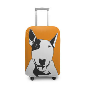 Чехол для чемодана 3D с принтом Солнечнй бультерьер в Кировске, 86% полиэфир, 14% спандекс | двустороннее нанесение принта, прорези для ручек и колес | Тематика изображения на принте: бультерьер | домашние животные | пес | песик | собака | собачка