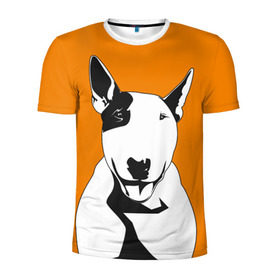 Мужская футболка 3D спортивная с принтом Солнечнй бультерьер в Кировске, 100% полиэстер с улучшенными характеристиками | приталенный силуэт, круглая горловина, широкие плечи, сужается к линии бедра | бультерьер | домашние животные | пес | песик | собака | собачка