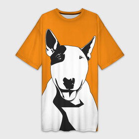 Платье-футболка 3D с принтом Солнечнй бультерьер в Кировске,  |  | Тематика изображения на принте: бультерьер | домашние животные | пес | песик | собака | собачка