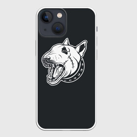 Чехол для iPhone 13 mini с принтом Опасный бультерьер в Кировске,  |  | Тематика изображения на принте: домашние животные | пес | собака