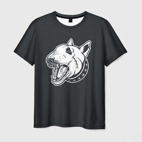 Мужская футболка 3D с принтом Опасный бультерьер в Кировске, 100% полиэфир | прямой крой, круглый вырез горловины, длина до линии бедер | домашние животные | пес | собака