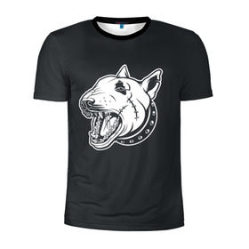 Мужская футболка 3D спортивная с принтом Опасный бультерьер в Кировске, 100% полиэстер с улучшенными характеристиками | приталенный силуэт, круглая горловина, широкие плечи, сужается к линии бедра | домашние животные | пес | собака