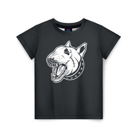 Детская футболка 3D с принтом Опасный бультерьер в Кировске, 100% гипоаллергенный полиэфир | прямой крой, круглый вырез горловины, длина до линии бедер, чуть спущенное плечо, ткань немного тянется | домашние животные | пес | собака