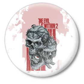 Значок с принтом THE EVIL WITHIN 2 в Кировске,  металл | круглая форма, металлическая застежка в виде булавки | skull | череп