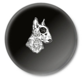 Значок с принтом Бультерьер_16 в Кировске,  металл | круглая форма, металлическая застежка в виде булавки | Тематика изображения на принте: домашние животные | пес | собака