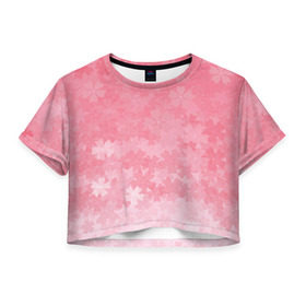 Женская футболка 3D укороченная с принтом Сакура в Кировске, 100% полиэстер | круглая горловина, длина футболки до линии талии, рукава с отворотами | japan | sakura | вишня | розовый | сакура | цветок | цветы | япония