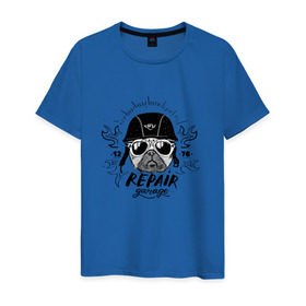 Мужская футболка хлопок с принтом Repair garage в Кировске, 100% хлопок | прямой крой, круглый вырез горловины, длина до линии бедер, слегка спущенное плечо. | домашние животные | мопс | пес | песик | собака | собачка