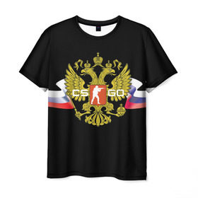 Мужская футболка 3D с принтом CS GO RUSSIAN TEAM в Кировске, 100% полиэфир | прямой крой, круглый вырез горловины, длина до линии бедер | Тематика изображения на принте: global offensive | герб | россия | флаг