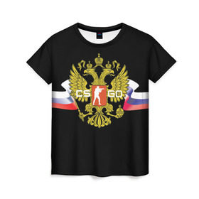 Женская футболка 3D с принтом CS GO RUSSIAN TEAM в Кировске, 100% полиэфир ( синтетическое хлопкоподобное полотно) | прямой крой, круглый вырез горловины, длина до линии бедер | global offensive | герб | россия | флаг