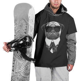 Накидка на куртку 3D с принтом Мопс в черном в Кировске, 100% полиэстер |  | домашние животные | мопс | пес | песик | собака | собачка