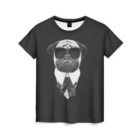Женская футболка 3D с принтом Мопс в черном в Кировске, 100% полиэфир ( синтетическое хлопкоподобное полотно) | прямой крой, круглый вырез горловины, длина до линии бедер | домашние животные | мопс | пес | песик | собака | собачка