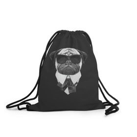 Рюкзак-мешок 3D с принтом Мопс в черном в Кировске, 100% полиэстер | плотность ткани — 200 г/м2, размер — 35 х 45 см; лямки — толстые шнурки, застежка на шнуровке, без карманов и подкладки | домашние животные | мопс | пес | песик | собака | собачка