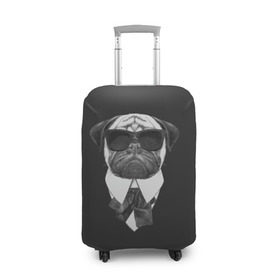 Чехол для чемодана 3D с принтом Мопс в черном в Кировске, 86% полиэфир, 14% спандекс | двустороннее нанесение принта, прорези для ручек и колес | домашние животные | мопс | пес | песик | собака | собачка
