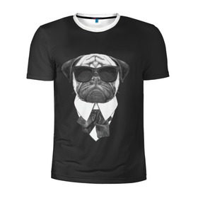 Мужская футболка 3D спортивная с принтом Мопс в черном в Кировске, 100% полиэстер с улучшенными характеристиками | приталенный силуэт, круглая горловина, широкие плечи, сужается к линии бедра | домашние животные | мопс | пес | песик | собака | собачка