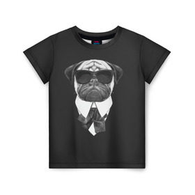 Детская футболка 3D с принтом Мопс в черном в Кировске, 100% гипоаллергенный полиэфир | прямой крой, круглый вырез горловины, длина до линии бедер, чуть спущенное плечо, ткань немного тянется | домашние животные | мопс | пес | песик | собака | собачка
