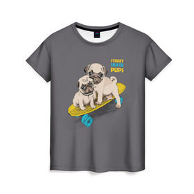 Женская футболка 3D с принтом Street skate PUPS в Кировске, 100% полиэфир ( синтетическое хлопкоподобное полотно) | прямой крой, круглый вырез горловины, длина до линии бедер | домашние животные | мопс | пес | песик | собака | собачка