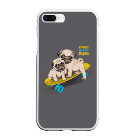 Чехол для iPhone 7Plus/8 Plus матовый с принтом Street skate PUPS в Кировске, Силикон | Область печати: задняя сторона чехла, без боковых панелей | Тематика изображения на принте: домашние животные | мопс | пес | песик | собака | собачка