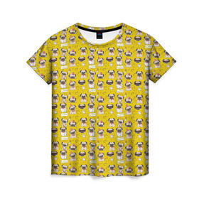 Женская футболка 3D с принтом Мопсики в Кировске, 100% полиэфир ( синтетическое хлопкоподобное полотно) | прямой крой, круглый вырез горловины, длина до линии бедер | домашние животные | мопс | пес | собака
