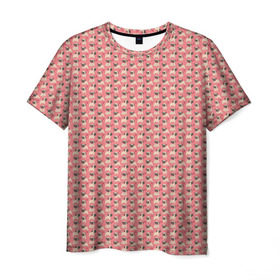 Мужская футболка 3D с принтом Мопсики на розовом в Кировске, 100% полиэфир | прямой крой, круглый вырез горловины, длина до линии бедер | Тематика изображения на принте: домашние животные | мопс | пес | песик | собака | собачка