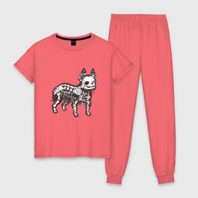 Женская пижама хлопок с принтом Бульдог ренген в Кировске, 100% хлопок | брюки и футболка прямого кроя, без карманов, на брюках мягкая резинка на поясе и по низу штанин | бульдог | домашние животные | пес | песик | собака | собачка | французский бульдог
