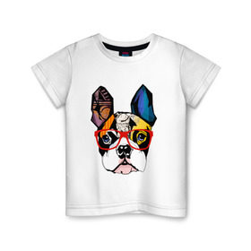 Детская футболка хлопок с принтом Лоскутный мопс в Кировске, 100% хлопок | круглый вырез горловины, полуприлегающий силуэт, длина до линии бедер | бульдог | домашние животные | пес | песик | собака | собачка | французский бульдог