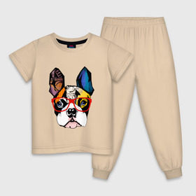 Детская пижама хлопок с принтом Лоскутный бульдог в Кировске, 100% хлопок |  брюки и футболка прямого кроя, без карманов, на брюках мягкая резинка на поясе и по низу штанин
 | бульдог | домашние животные | пес | песик | собака | собачка | французский бульдог