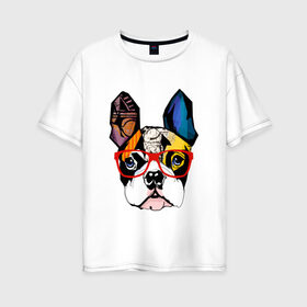 Женская футболка хлопок Oversize с принтом Лоскутный бульдог в Кировске, 100% хлопок | свободный крой, круглый ворот, спущенный рукав, длина до линии бедер
 | бульдог | домашние животные | пес | песик | собака | собачка | французский бульдог