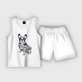 Детская пижама с шортами хлопок с принтом Суровый бульдог в Кировске,  |  | бульдог | домашние животные | пес | песик | собака | собачка | французский бульдог