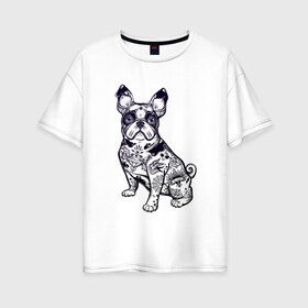 Женская футболка хлопок Oversize с принтом Суровый бульдог в Кировске, 100% хлопок | свободный крой, круглый ворот, спущенный рукав, длина до линии бедер
 | бульдог | домашние животные | пес | песик | собака | собачка | французский бульдог
