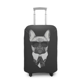Чехол для чемодана 3D с принтом Бульдог в черном в Кировске, 86% полиэфир, 14% спандекс | двустороннее нанесение принта, прорези для ручек и колес | бульдог | домашние животные | пес | песик | собака | собачка | французский бульдог