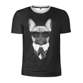 Мужская футболка 3D спортивная с принтом Бульдог в черном в Кировске, 100% полиэстер с улучшенными характеристиками | приталенный силуэт, круглая горловина, широкие плечи, сужается к линии бедра | Тематика изображения на принте: бульдог | домашние животные | пес | песик | собака | собачка | французский бульдог